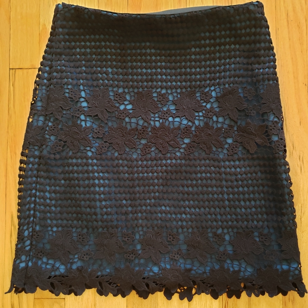 LOFT Ann Taylor Teal Black Lace Skirt Size 0 Romantic Goth - Picture 3 of 7